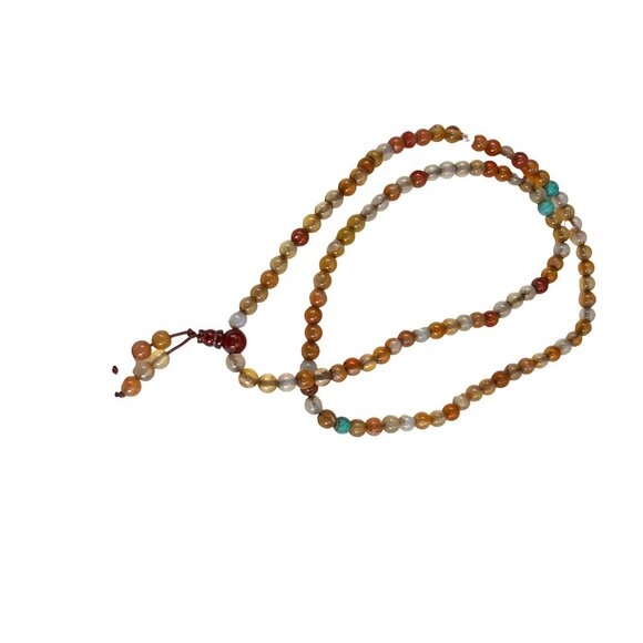 Handcrafted Agate & Faux Turquoise Beaded Mala Necklace - Yoga Meditation Prayer - Picture 2 of 9